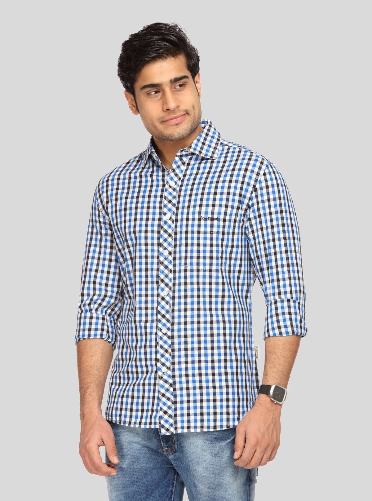 Men's Black & Blue Checkered Shirt – Bold, Classic & Everyday Essential - Boer and Fitch
