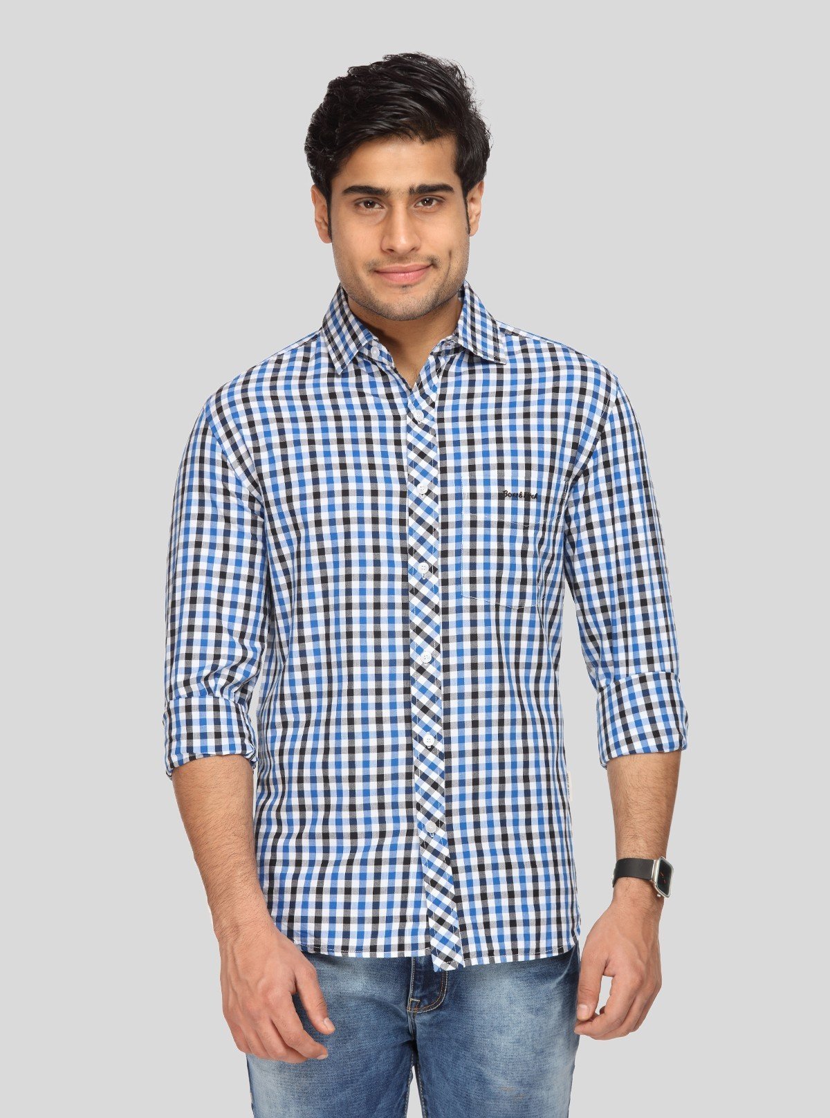 Men's Black & Blue Checkered Shirt – Bold, Classic & Everyday Essential - Boer and Fitch
