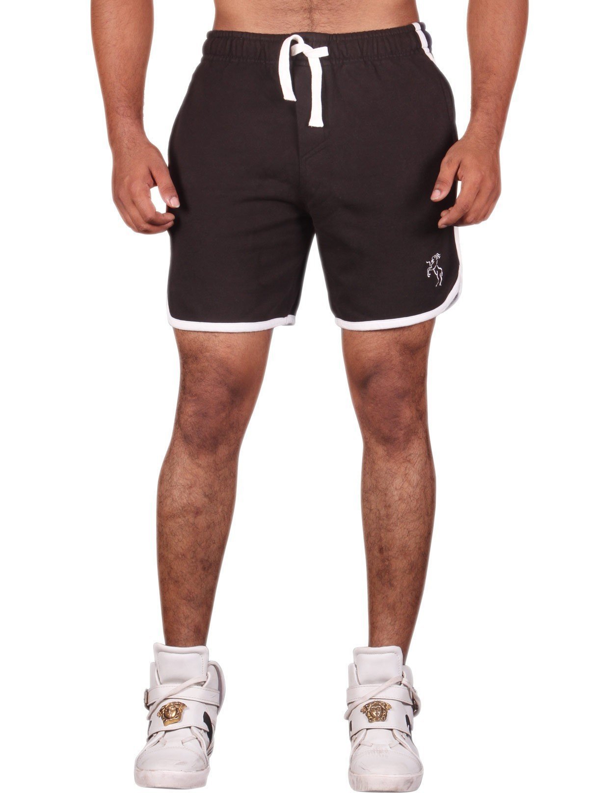 Men’s Black Cotton Fleece Shorts with White Piping – Boer & Fitch - Boer and Fitch