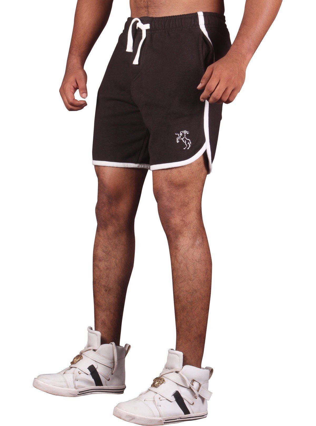 Men’s Black Cotton Fleece Shorts with White Piping – Boer & Fitch - Boer and Fitch