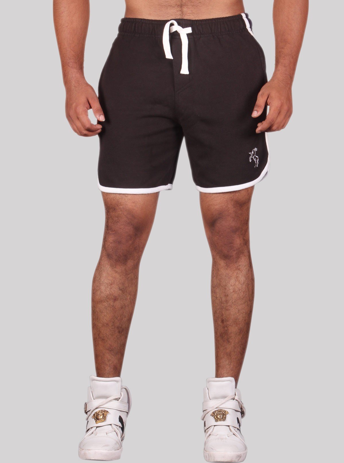 Men’s Black Cotton Fleece Shorts with White Piping – Boer & Fitch - Boer and Fitch
