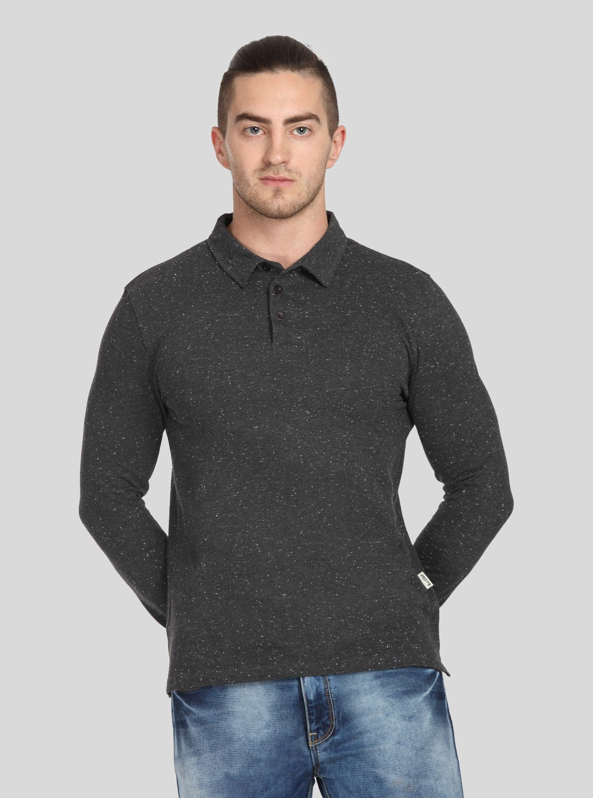 Men’s Black Textured Long Sleeve Polo T-Shirt – Premium Comfort & Style - Boer and Fitch