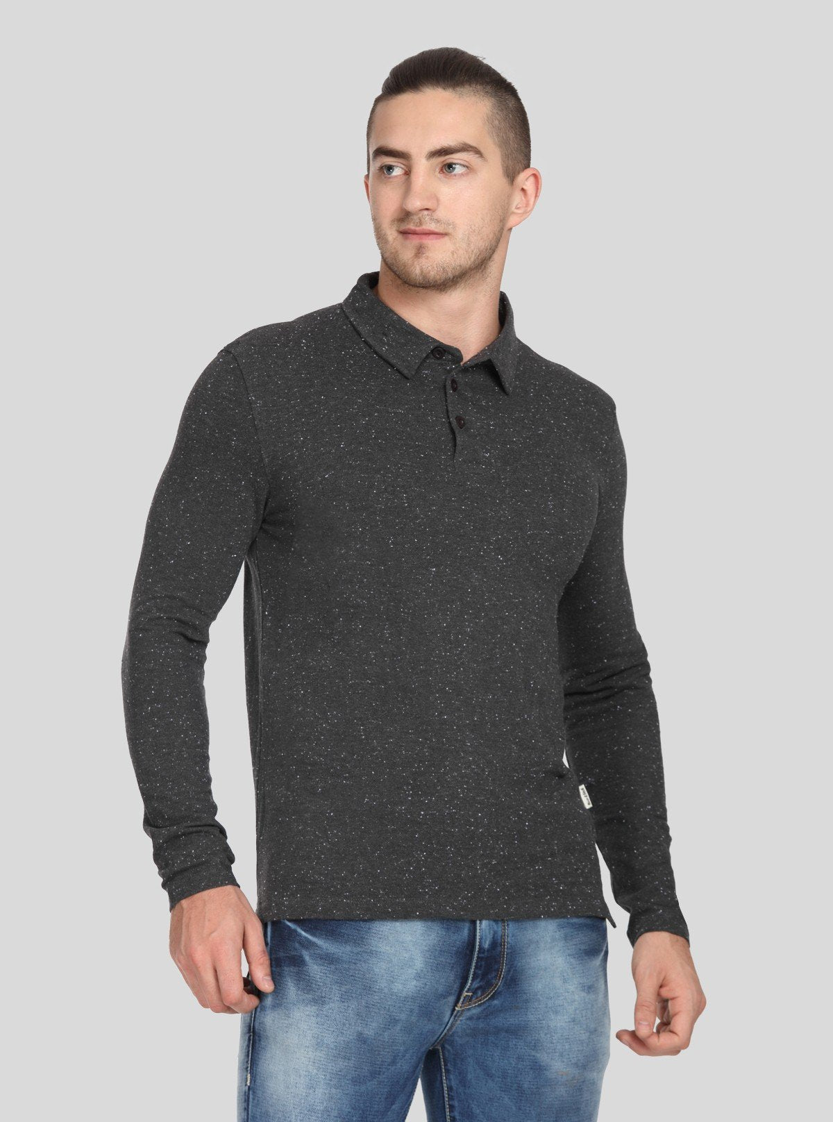 Men’s Black Textured Long Sleeve Polo T-Shirt – Premium Comfort & Style - Boer and Fitch