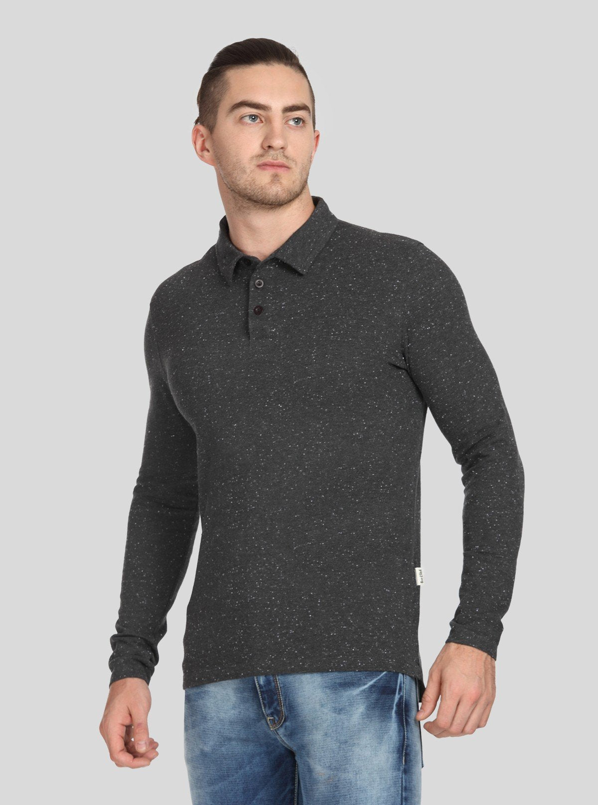 Men’s Black Textured Long Sleeve Polo T-Shirt – Premium Comfort & Style - Boer and Fitch