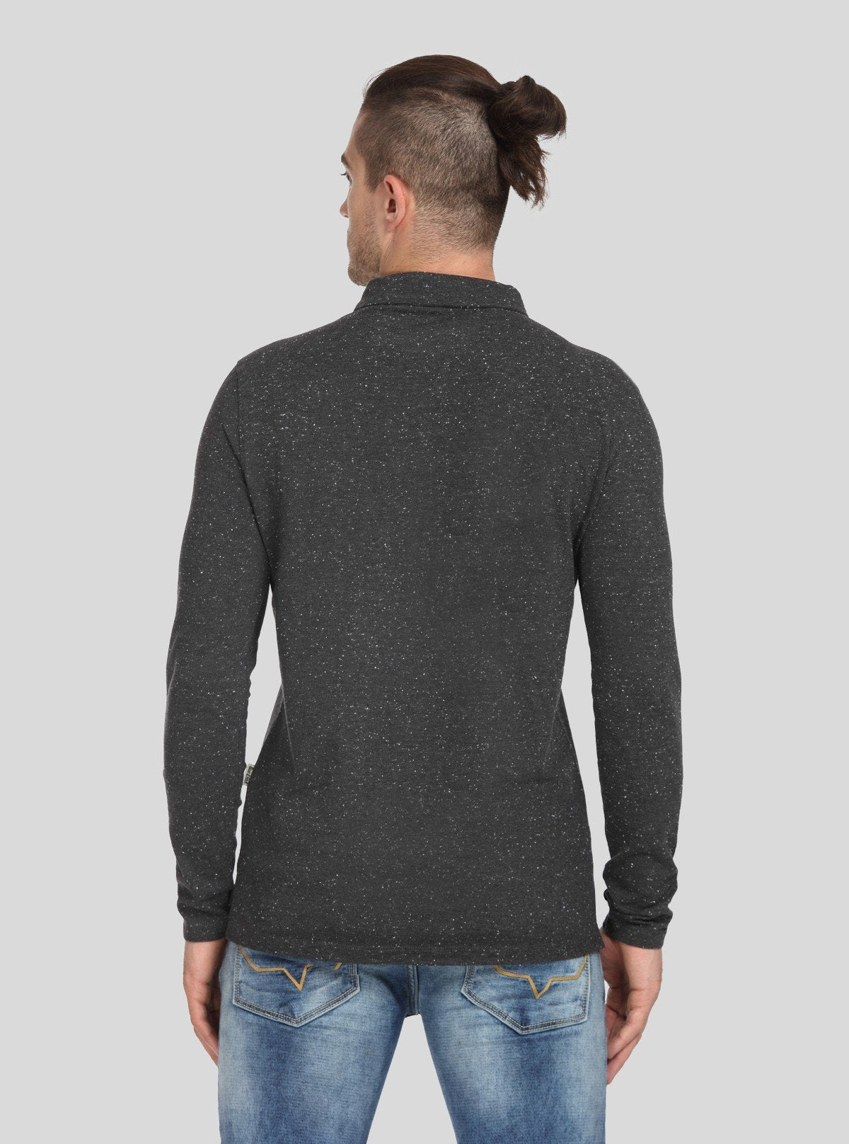 Men’s Black Textured Long Sleeve Polo T-Shirt – Premium Comfort & Style - Boer and Fitch