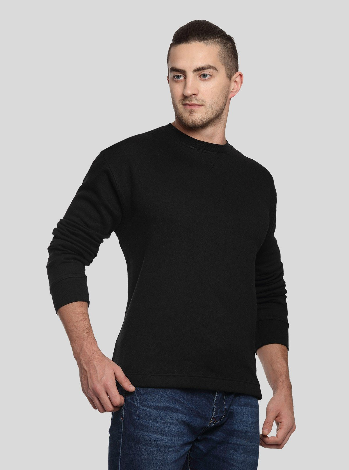 Men’s Black V - Cut Fleece Sweatshirt – Sleek, Warm & Effortlessly Stylish - Boer and Fitch