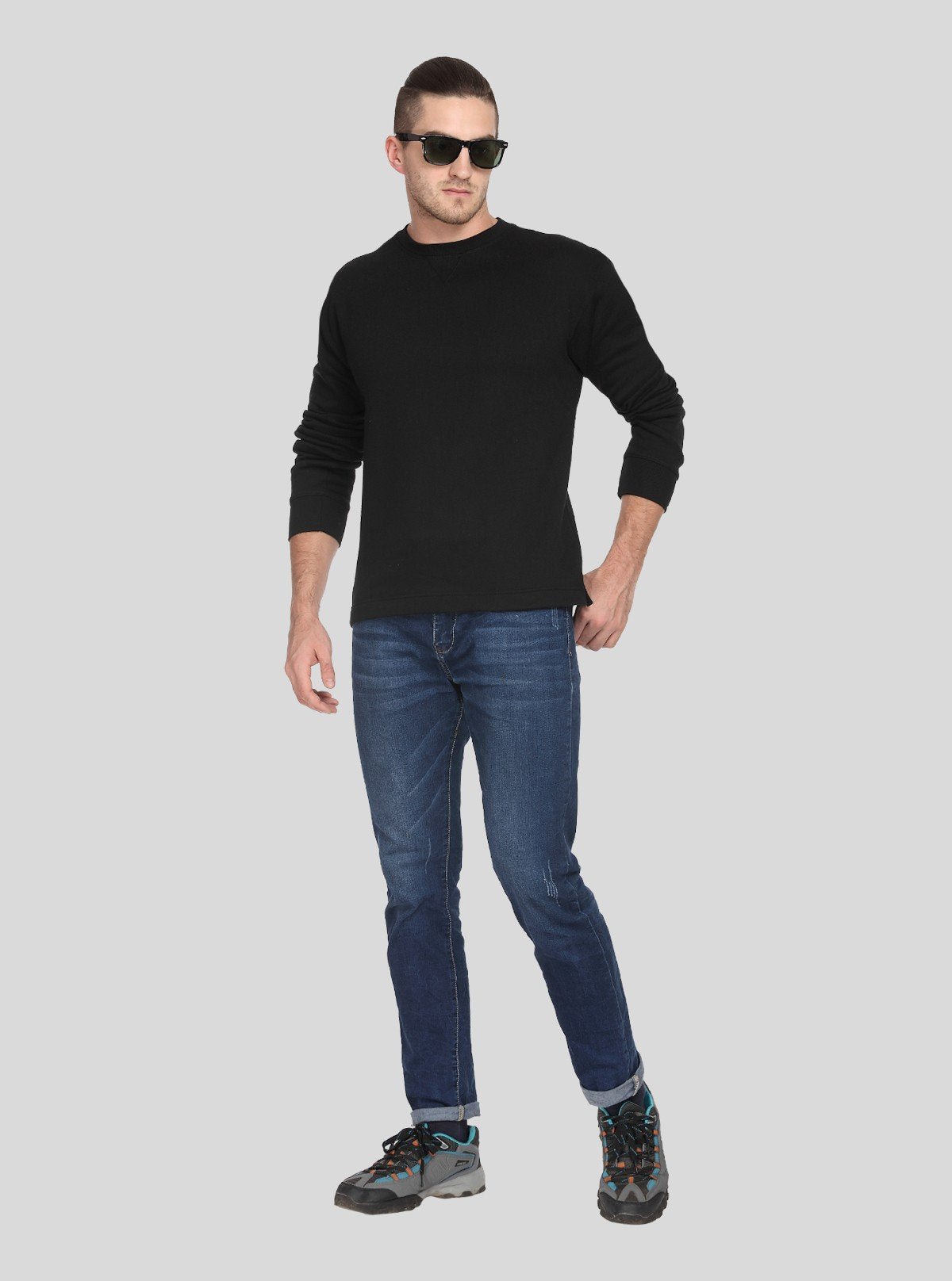 Men’s Black V - Cut Fleece Sweatshirt – Sleek, Warm & Effortlessly Stylish - Boer and Fitch