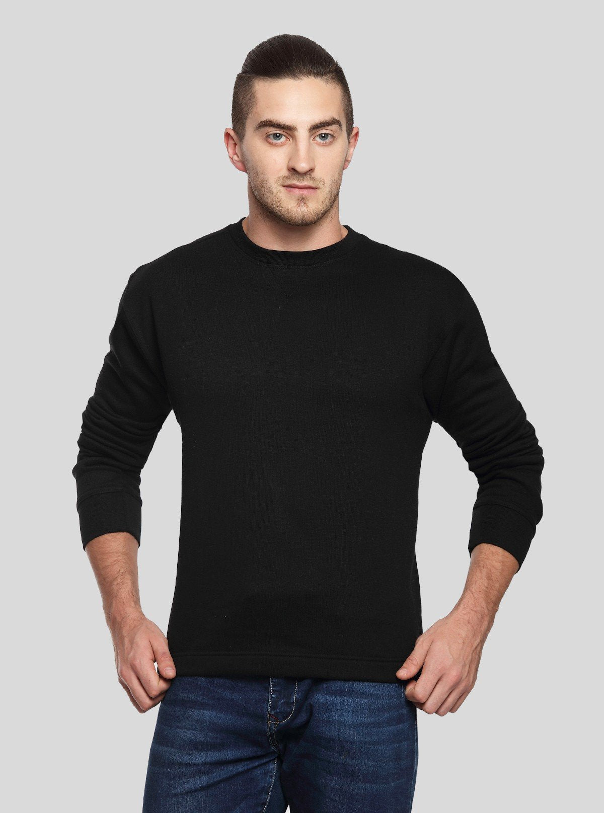 Men’s Black V - Cut Fleece Sweatshirt – Sleek, Warm & Effortlessly Stylish - Boer and Fitch