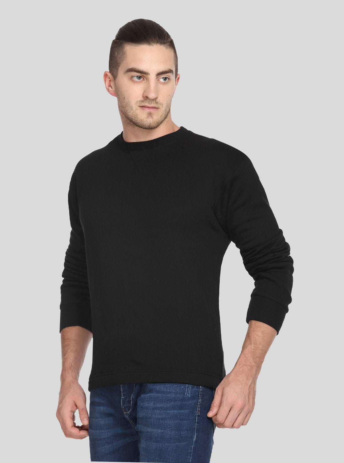 Men’s Black V - Cut Fleece Sweatshirt – Sleek, Warm & Effortlessly Stylish - Boer and Fitch
