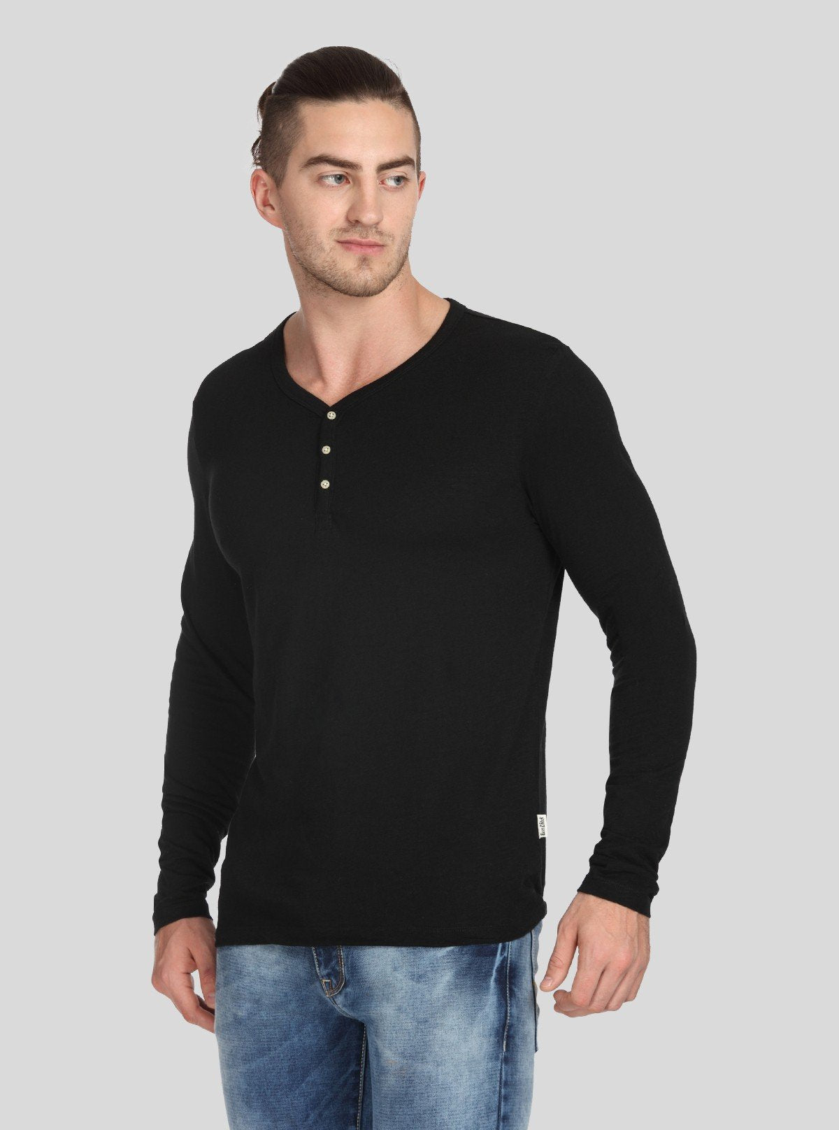 Men’s Black Waffle Knit Henley T-Shirt – Classic, Textured Comfort - Boer and Fitch