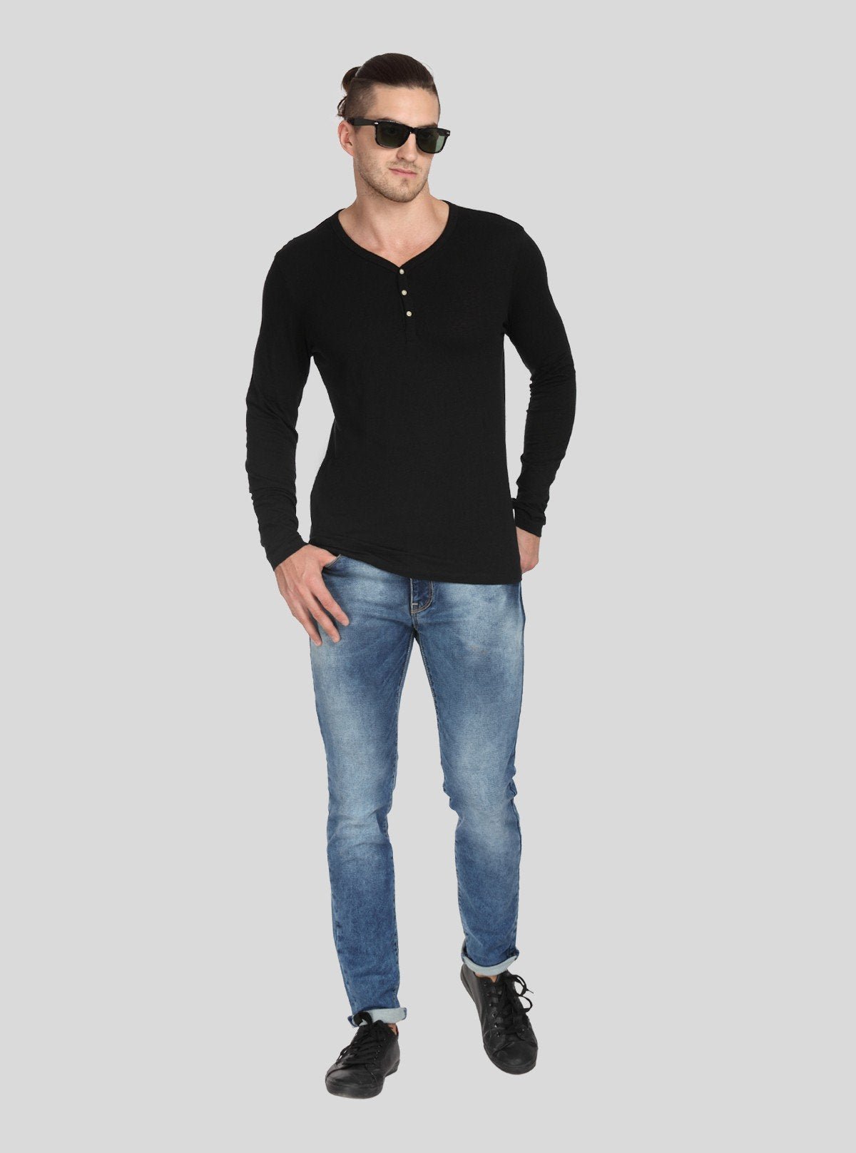 Men’s Black Waffle Knit Henley T-Shirt – Classic, Textured Comfort - Boer and Fitch