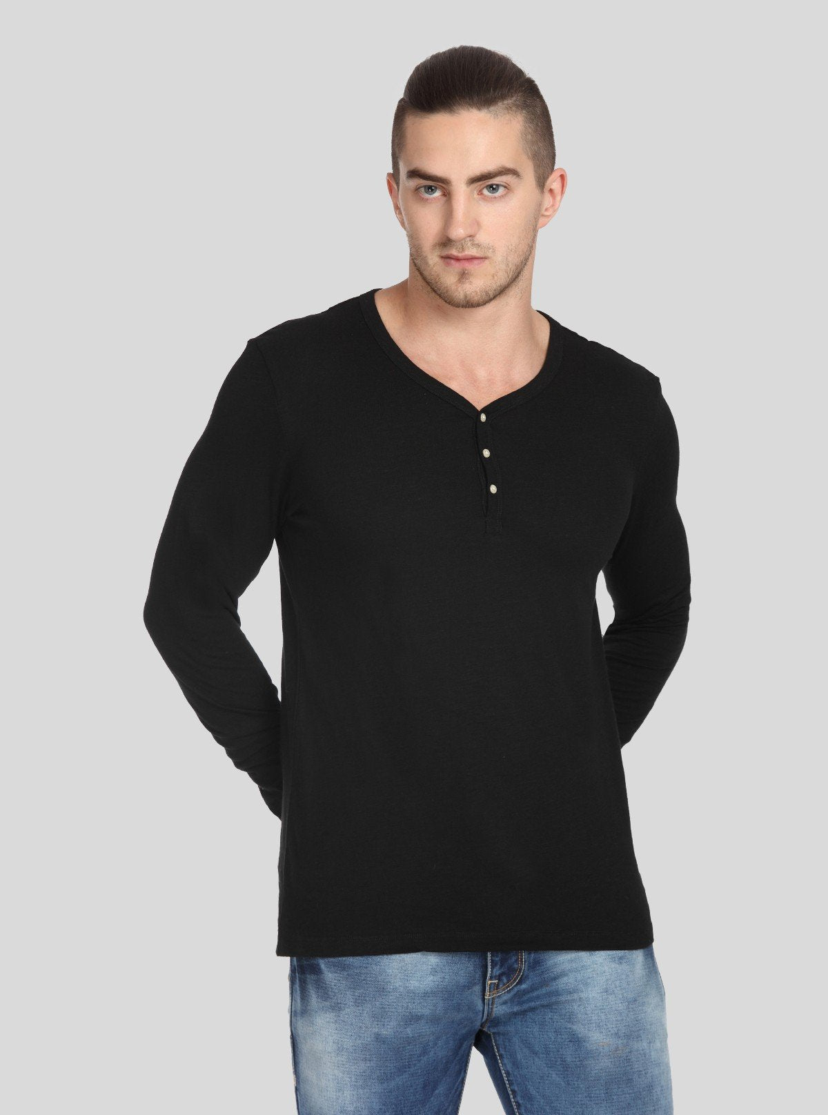 Men’s Black Waffle Knit Henley T-Shirt – Classic, Textured Comfort - Boer and Fitch