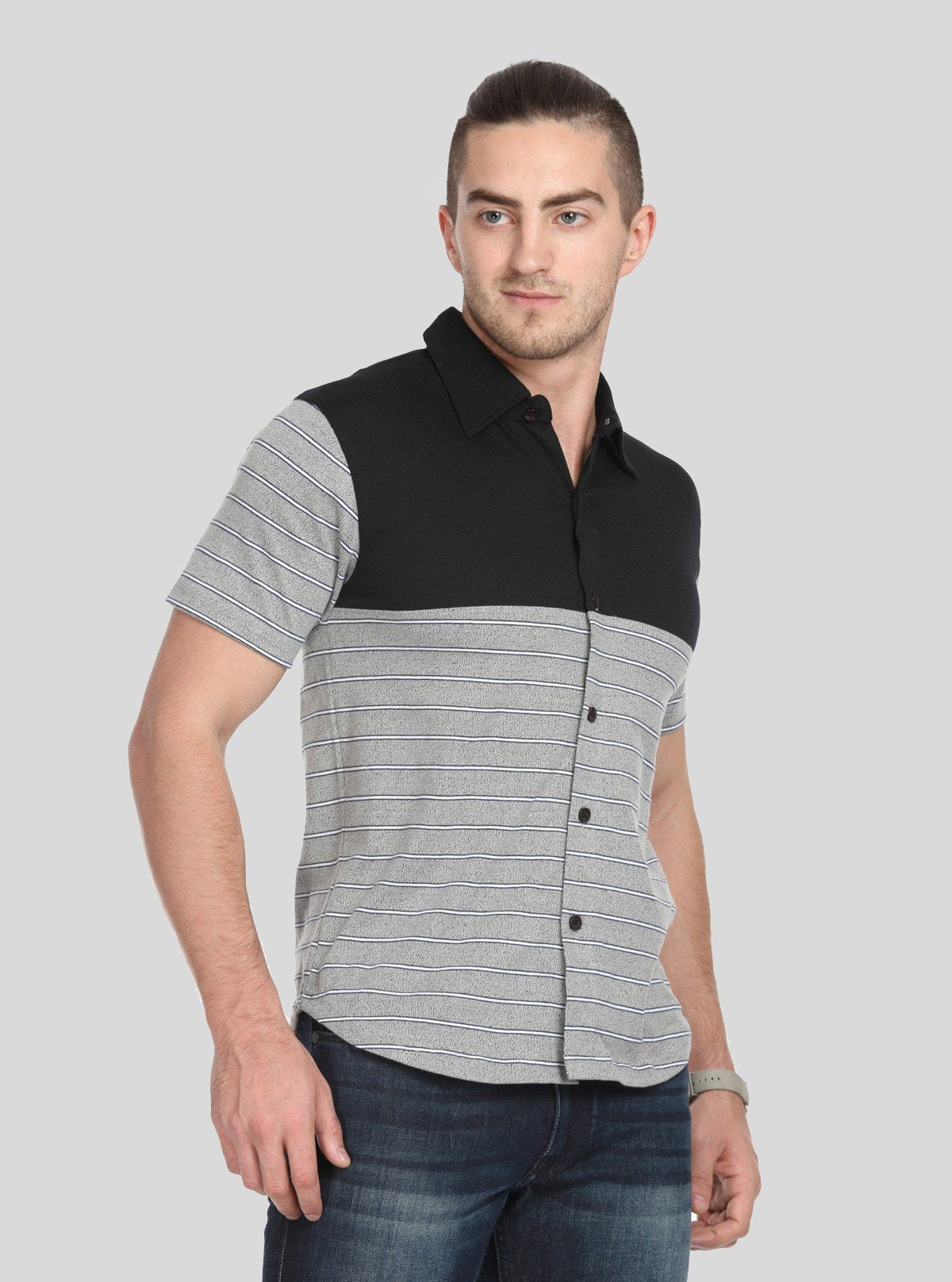 Men’s Black with Grey Striped Polo T-Shirt – Classic, Stylish & Breathable Fit - Boer and Fitch