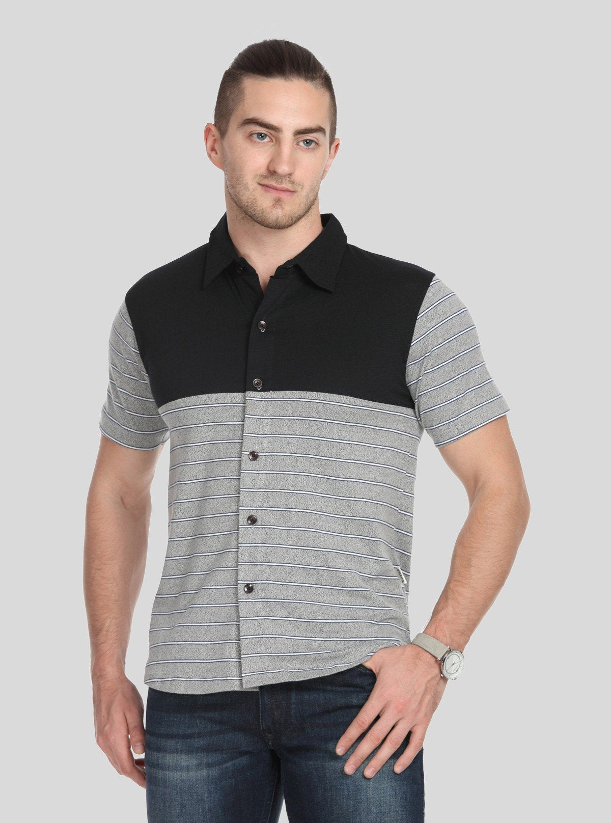 Men’s Black with Grey Striped Polo T-Shirt – Classic, Stylish & Breathable Fit - Boer and Fitch