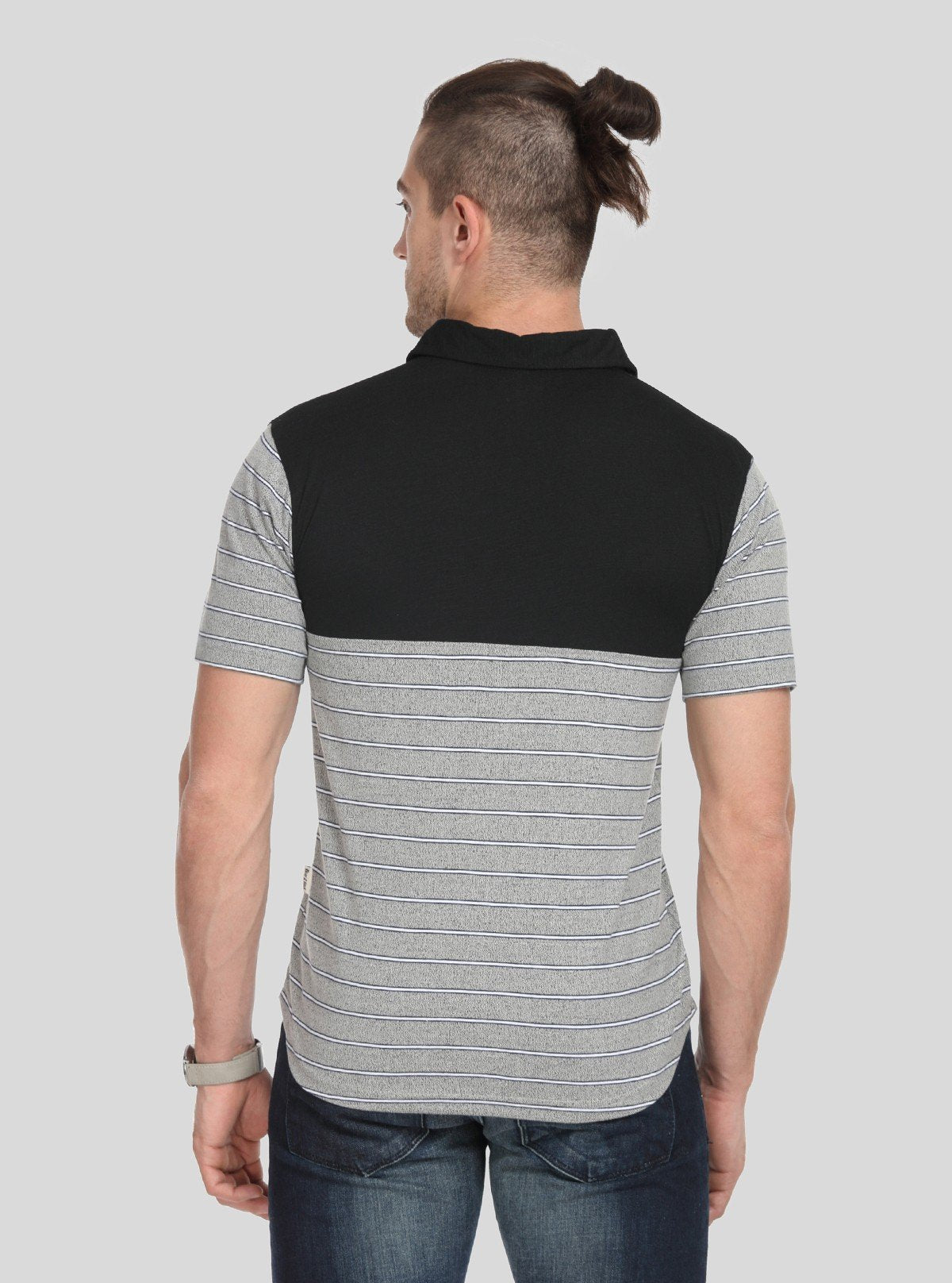 Men’s Black with Grey Striped Polo T-Shirt – Classic, Stylish & Breathable Fit - Boer and Fitch