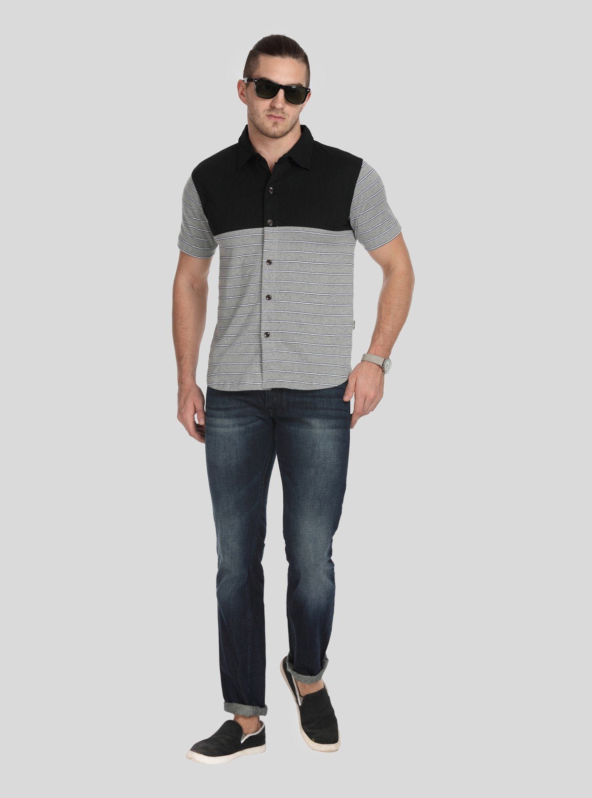 Men’s Black with Grey Striped Polo T-Shirt – Classic, Stylish & Breathable Fit - Boer and Fitch