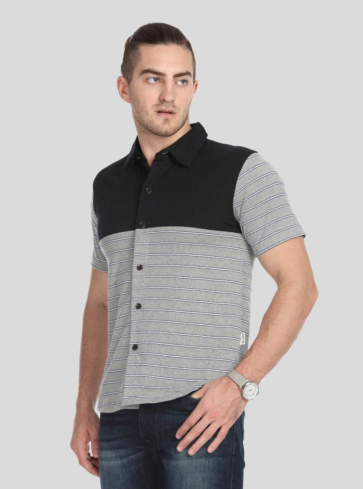 Men’s Black with Grey Striped Polo T-Shirt – Classic, Stylish & Breathable Fit - Boer and Fitch
