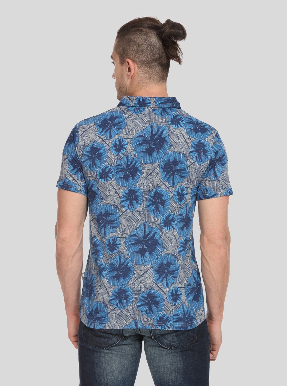 Men’s Blue Abstract Print Polo T-Shirt with Patch Pocket – Artistic & Modern Fit - Boer and Fitch