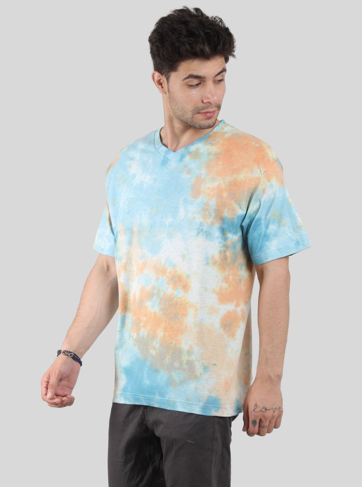 Men’s Blue and Saffron Tie and Dye T-Shirt – Bold, Vibrant Streetwear - Boer and Fitch