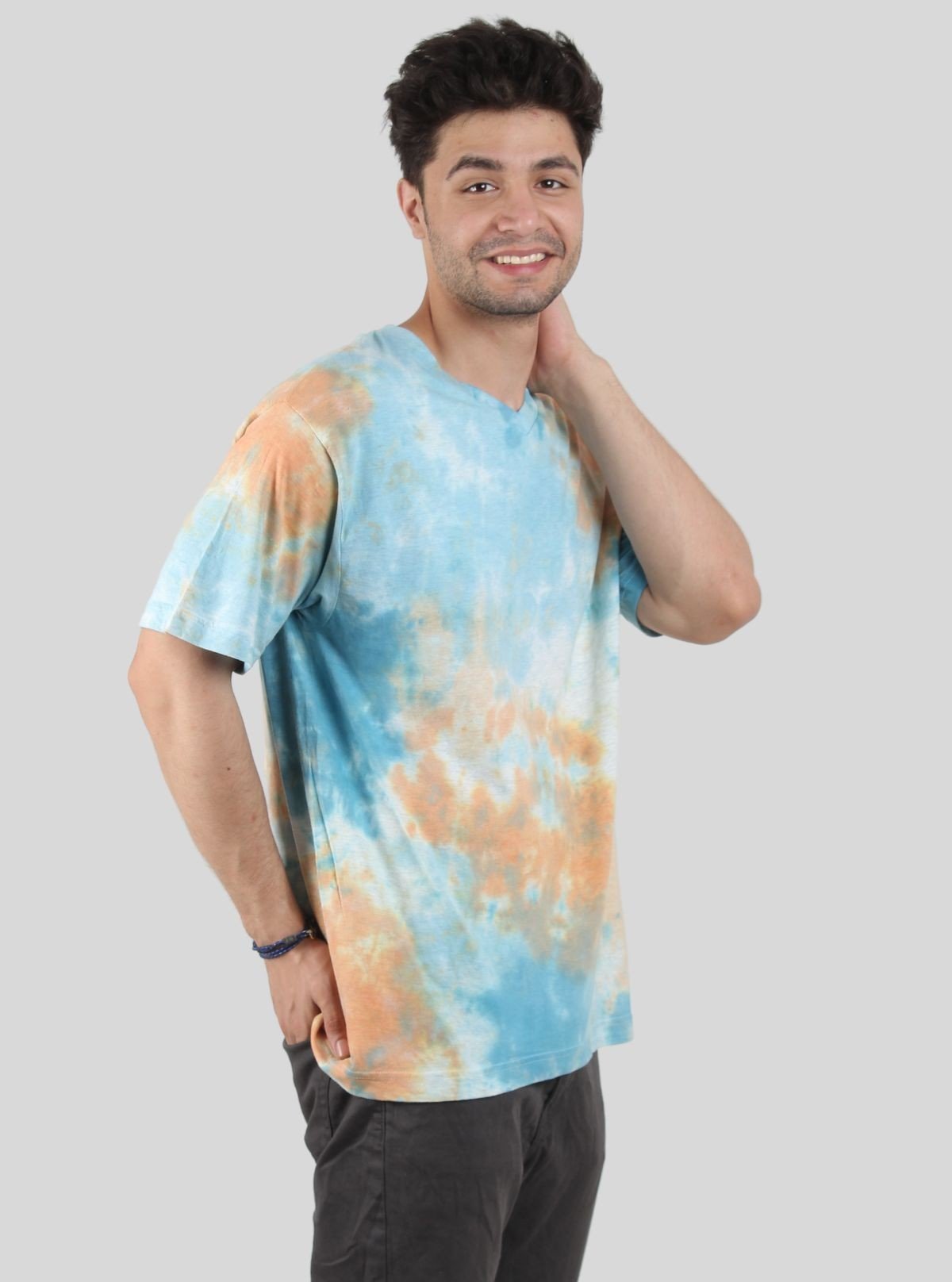 Men’s Blue and Saffron Tie and Dye T-Shirt – Bold, Vibrant Streetwear - Boer and Fitch
