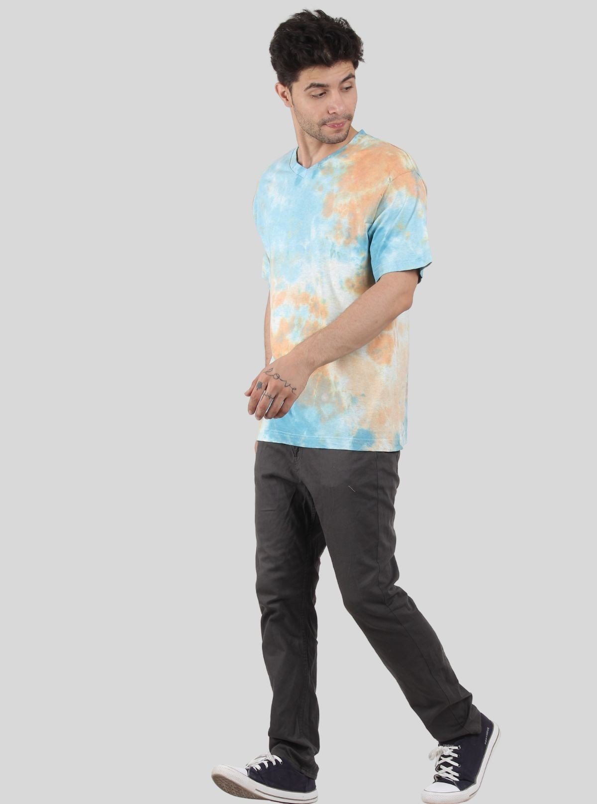 Men’s Blue and Saffron Tie and Dye T-Shirt – Bold, Vibrant Streetwear - Boer and Fitch