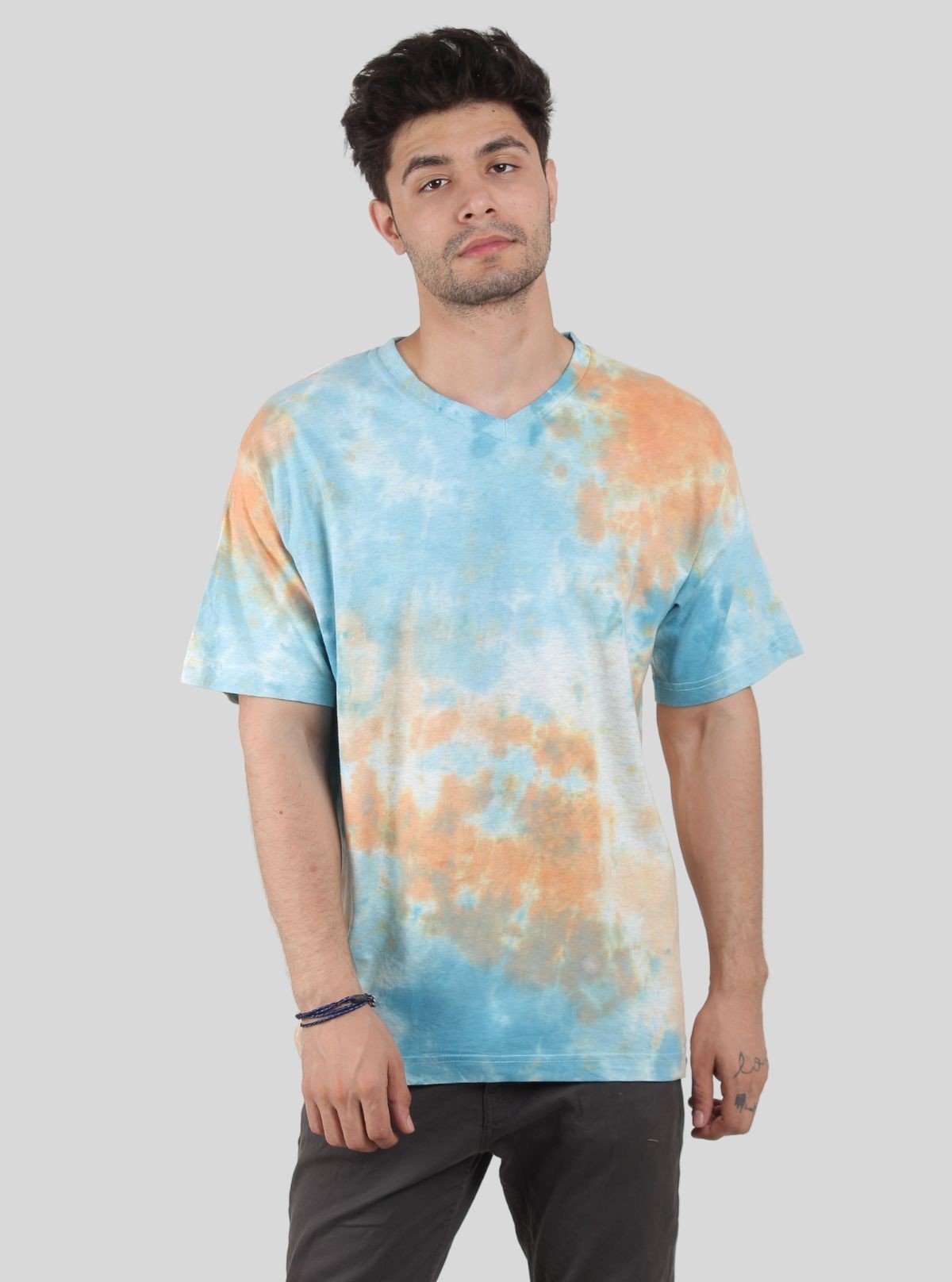Men’s Blue and Saffron Tie and Dye T-Shirt – Bold, Vibrant Streetwear - Boer and Fitch