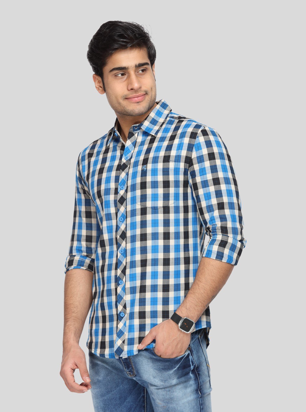 Men’s Blue Checked Full Sleeve Shirt – Classic Pattern, Modern Fit by Boer & Fitch - Boer and Fitch