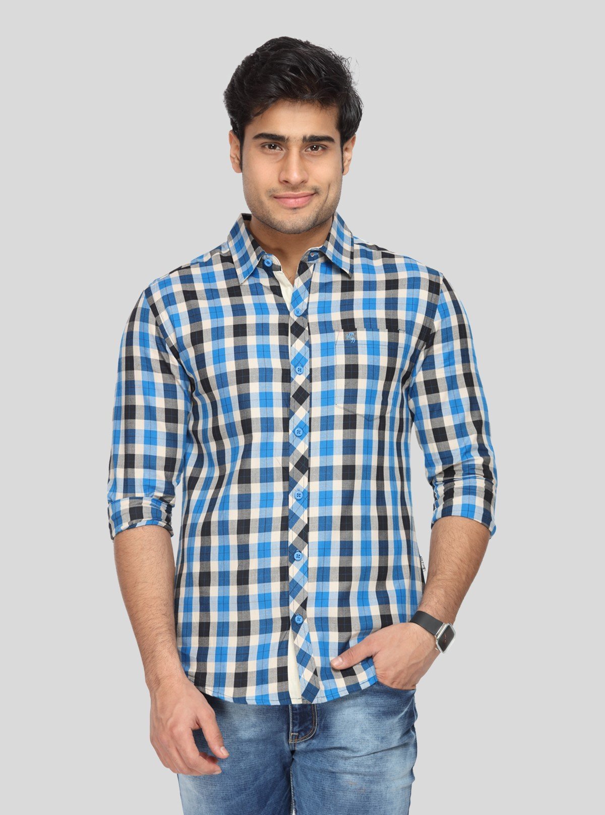 Men’s Blue Checked Full Sleeve Shirt – Classic Pattern, Modern Fit by Boer & Fitch - Boer and Fitch