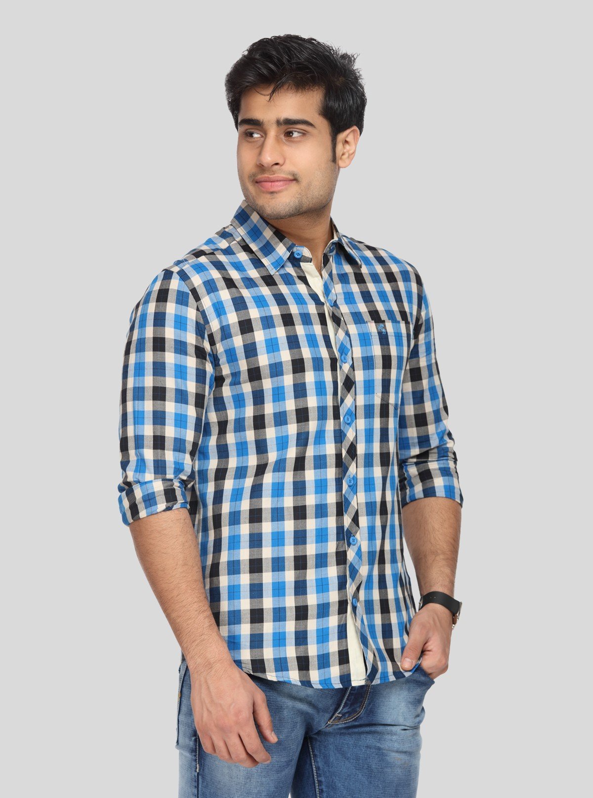 Men’s Blue Checked Full Sleeve Shirt – Classic Pattern, Modern Fit by Boer & Fitch - Boer and Fitch
