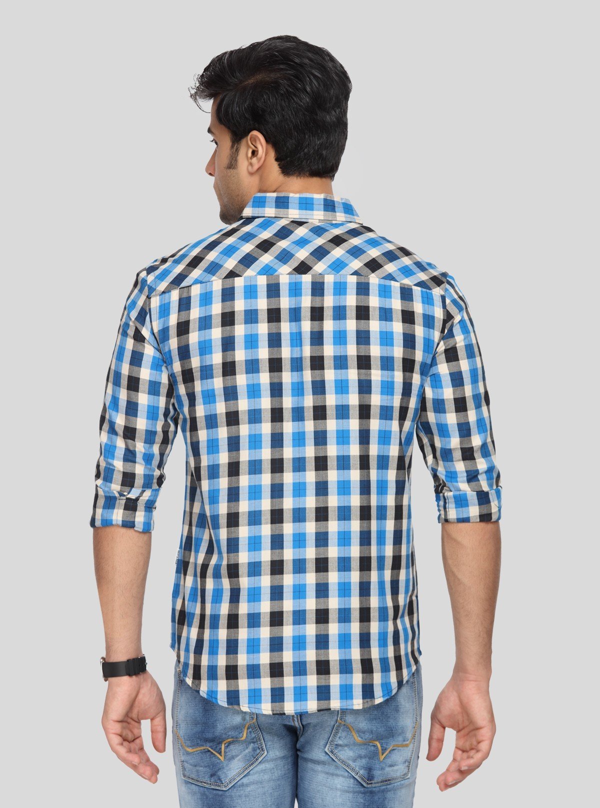 Men’s Blue Checked Full Sleeve Shirt – Classic Pattern, Modern Fit by Boer & Fitch - Boer and Fitch