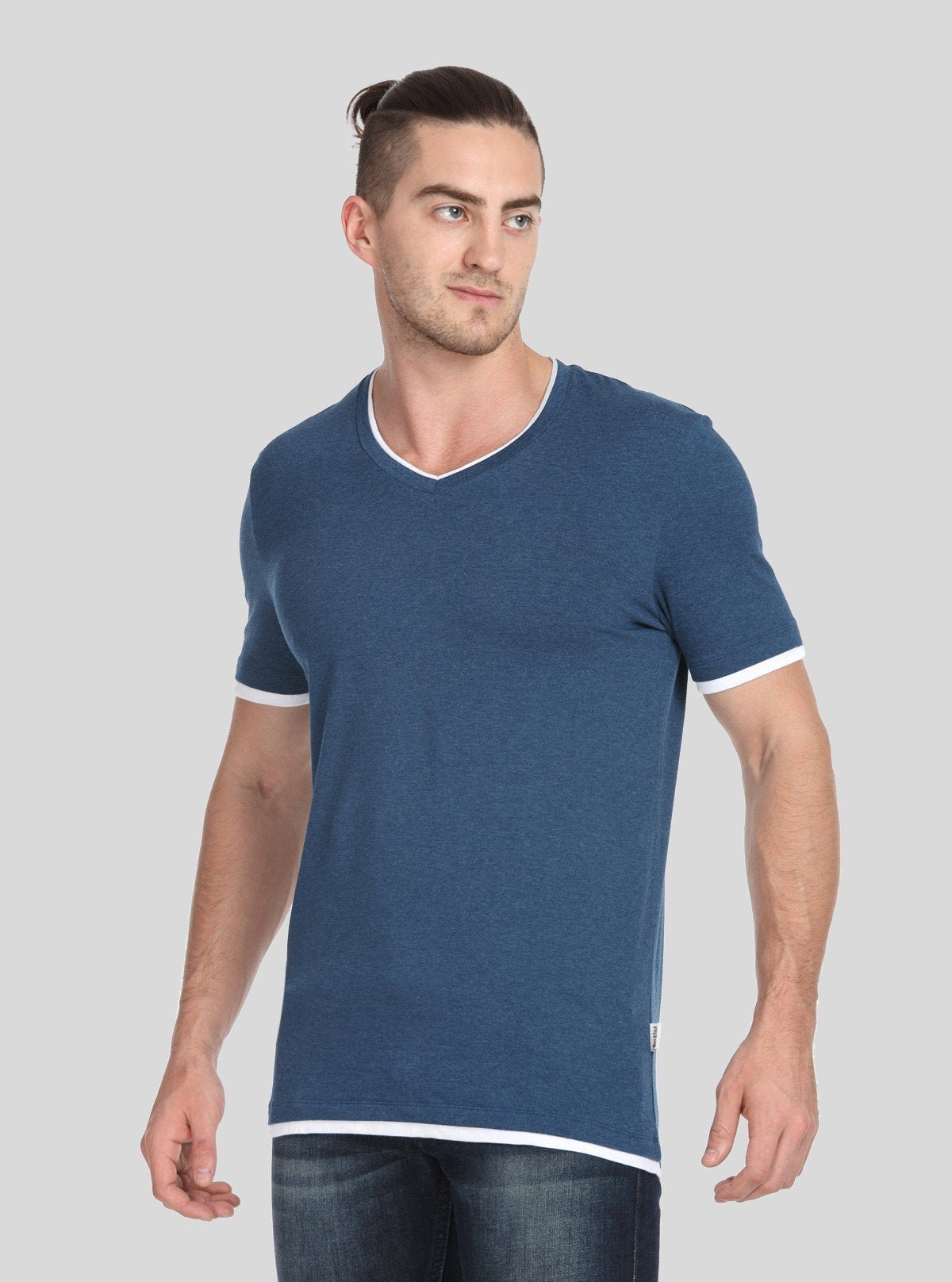Men’s Blue Contrast Tipped V - Neck T-Shirt – Smart Casual Essential - Boer and Fitch