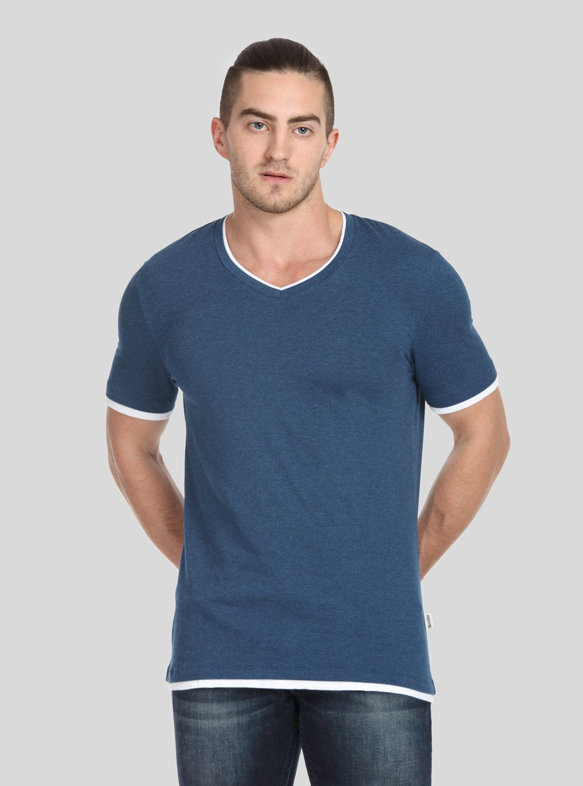Men’s Blue Contrast Tipped V - Neck T-Shirt – Smart Casual Essential - Boer and Fitch