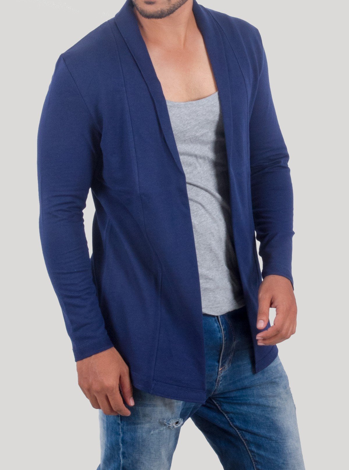Men’s Blue Fleece Knit Cardigan with Inner Vest – Cozy & Stylish | Boer & Fitch - Boer and Fitch