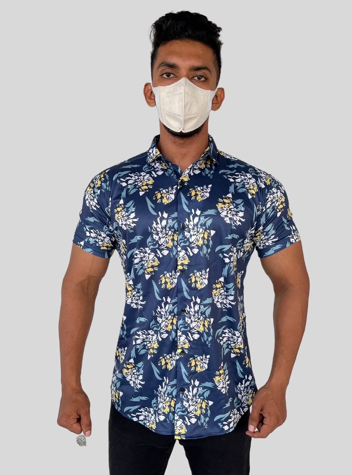 Men’s Blue Floral Printed Poly Shirt – Stylish, Lightweight Summer Wear by Boer & Fitch - Boer and Fitch