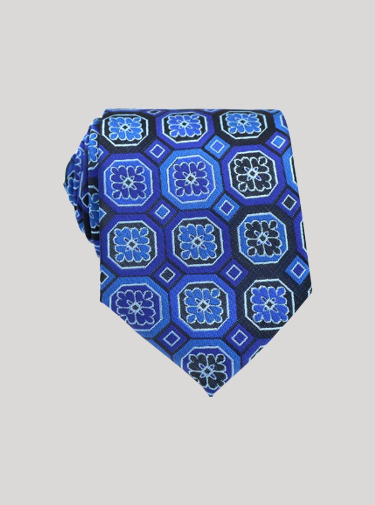 Men’s Blue Floral Tile Neck Tie – Refined Patterned Tie by Boer & Fitch - Boer and Fitch