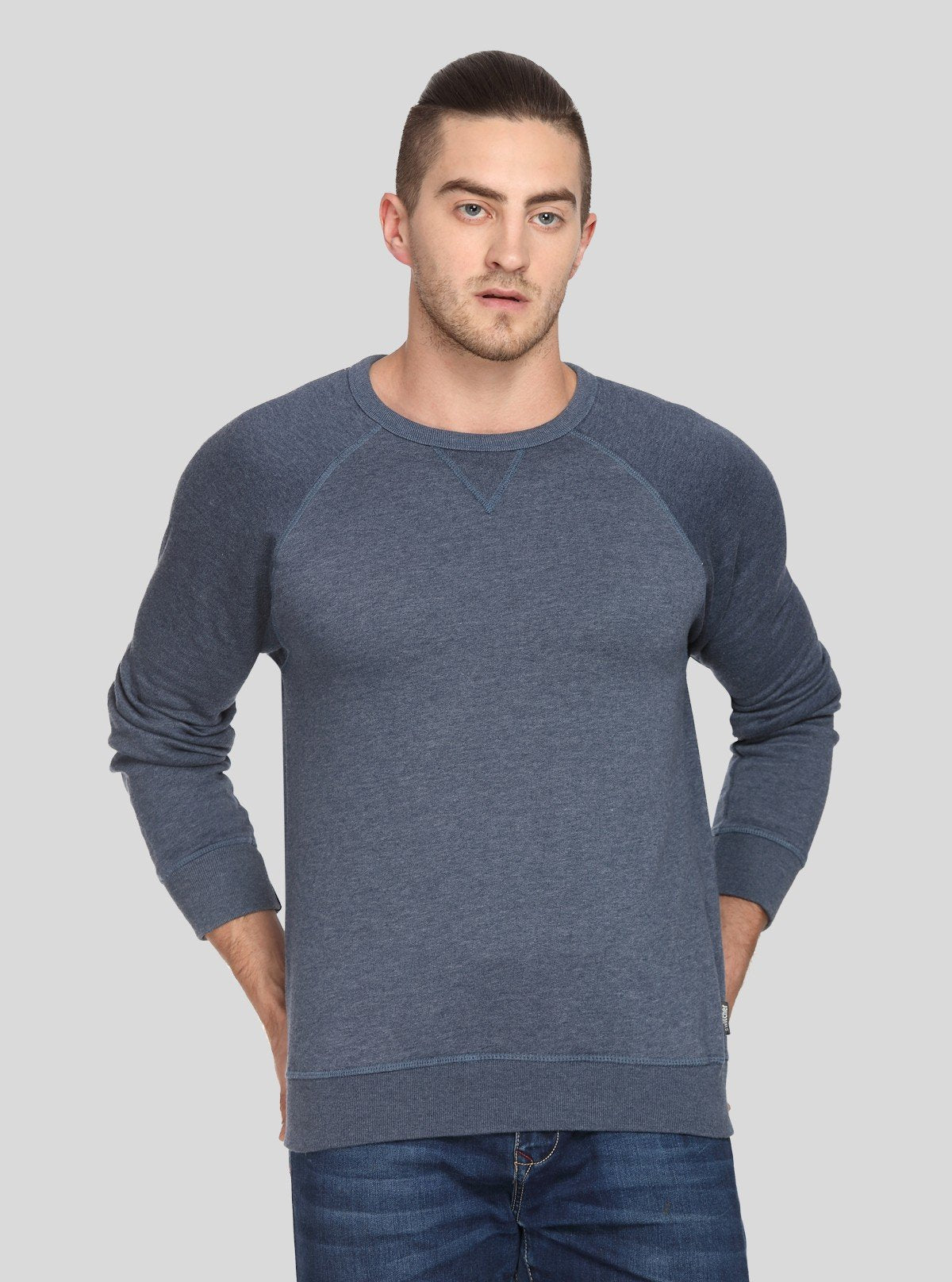 Men’s Blue Melange V - Cut Fleece Sweatshirt – Smart, Soft & Versatile - Boer and Fitch