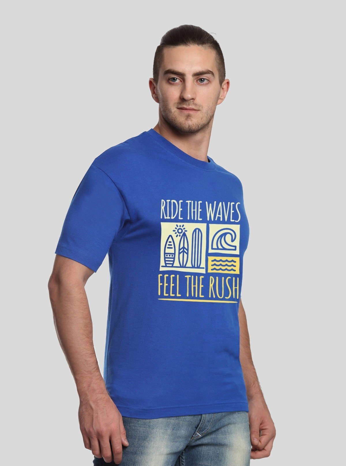 Men’s Blue “Ride Waves” Printed T‑Shirt – Bold Graphic Statement Tee - Boer and Fitch