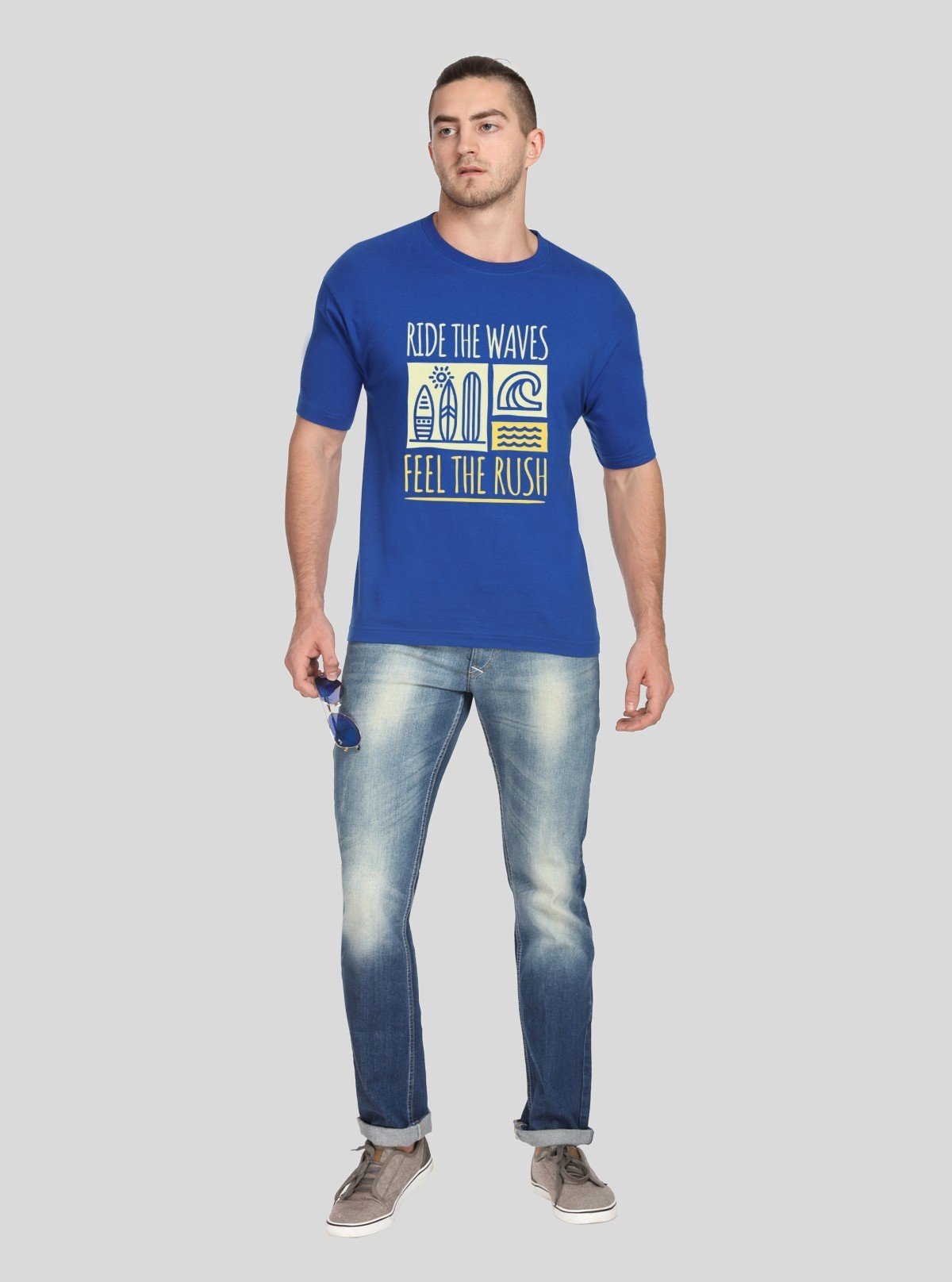 Men’s Blue “Ride Waves” Printed T‑Shirt – Bold Graphic Statement Tee - Boer and Fitch