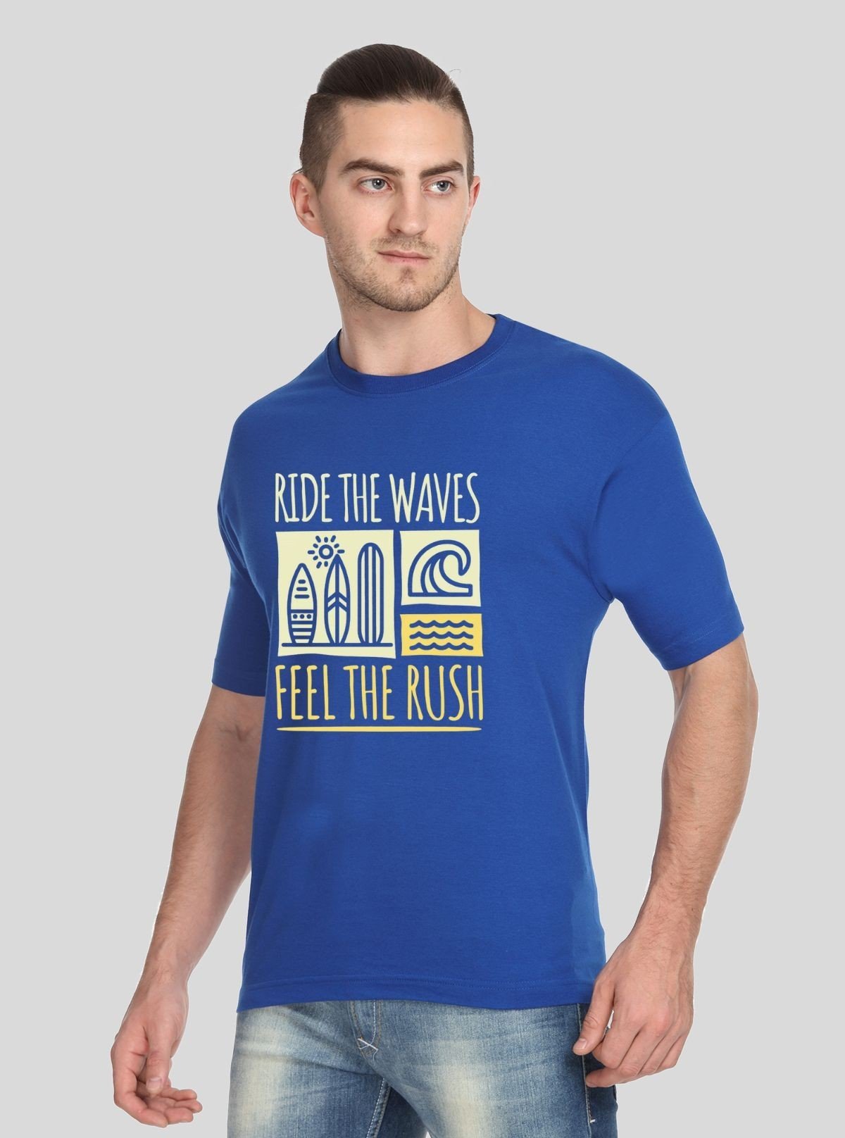 Men’s Blue “Ride Waves” Printed T‑Shirt – Bold Graphic Statement Tee - Boer and Fitch