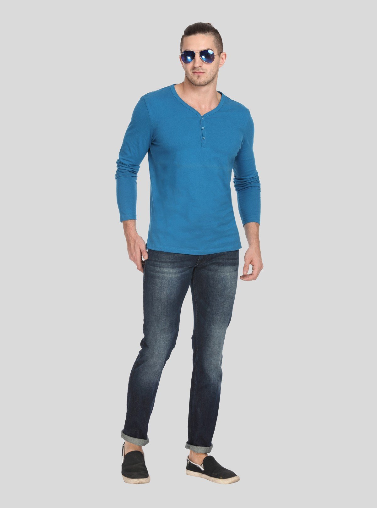 Men’s Blue Slim Fit Henley T-Shirt – Smart, Sleek & Comfortable - Boer and Fitch