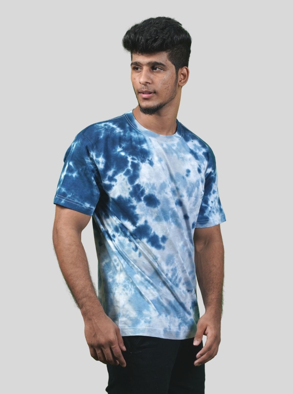 Men’s Blue Tie and Dye T-Shirt – Handcrafted Cotton Crew Neck Tee - Boer and Fitch