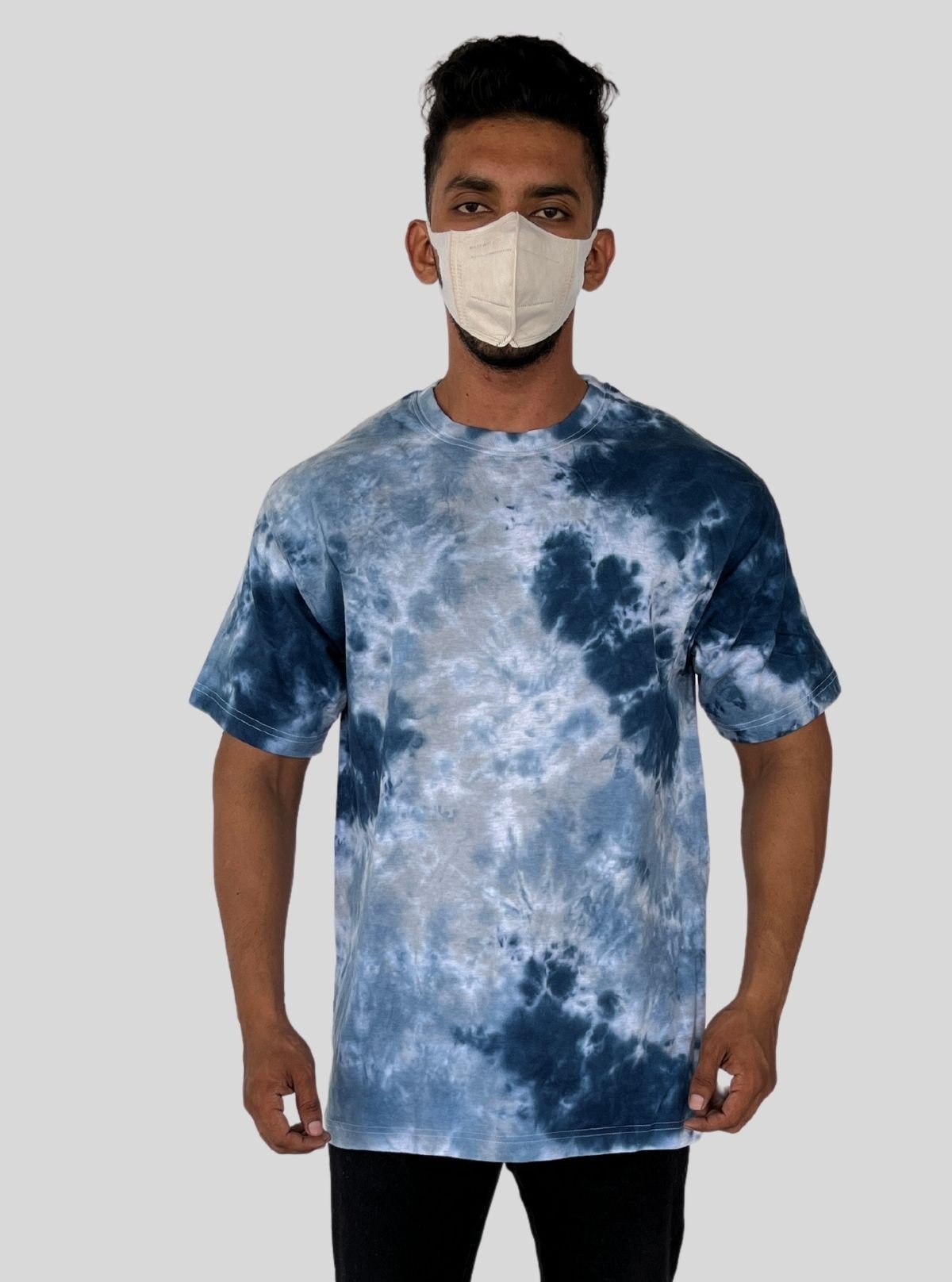 Men’s Blue Tie and Dye T-Shirt – Handcrafted Cotton Crew Neck Tee - Boer and Fitch