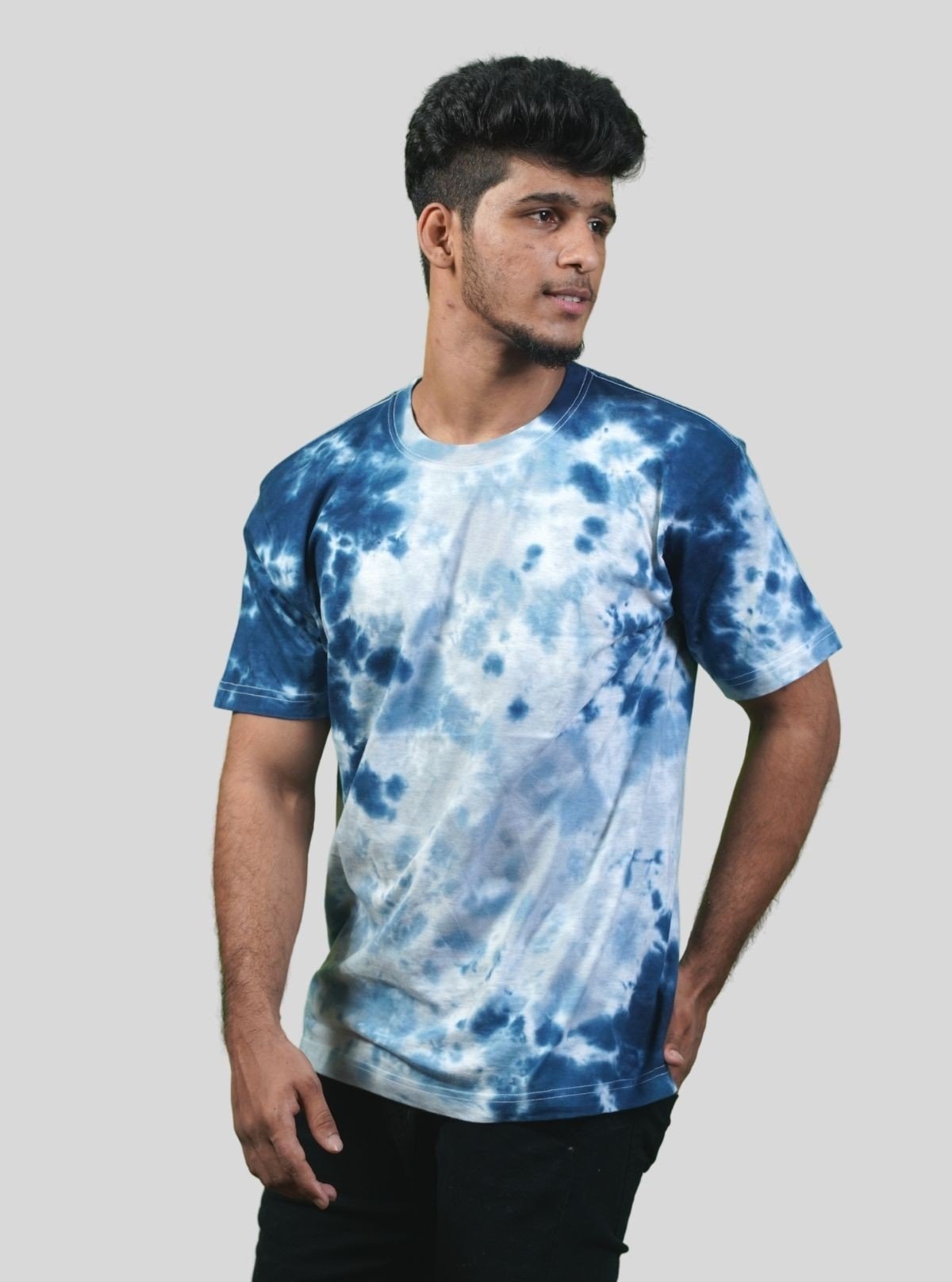 Men’s Blue Tie and Dye T-Shirt – Handcrafted Cotton Crew Neck Tee - Boer and Fitch