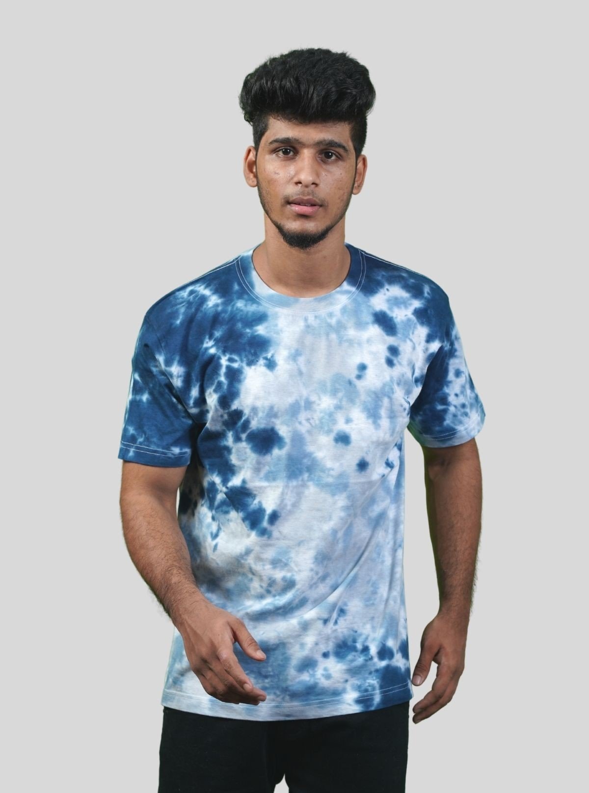 Men’s Blue Tie and Dye T-Shirt – Handcrafted Cotton Crew Neck Tee - Boer and Fitch
