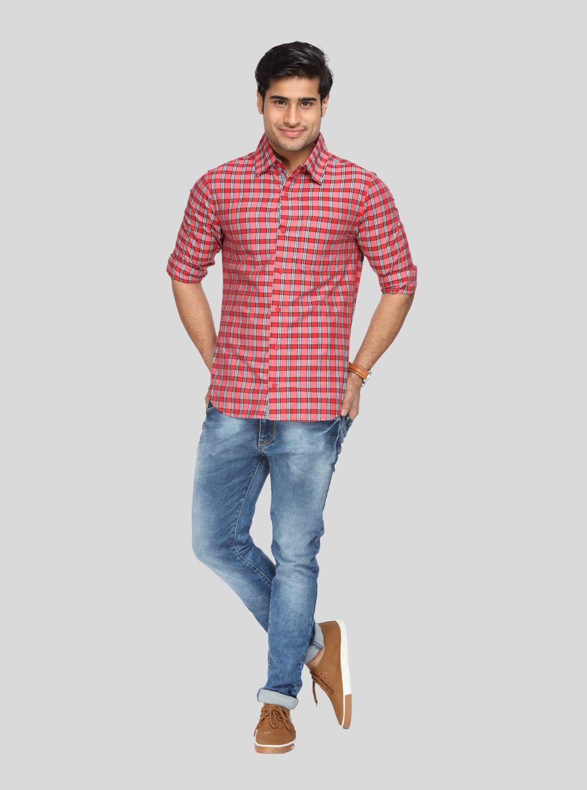 Men’s Bright Red Checked Full Sleeve Shirt – Bold Style with Lasting Comfort - Boer and Fitch