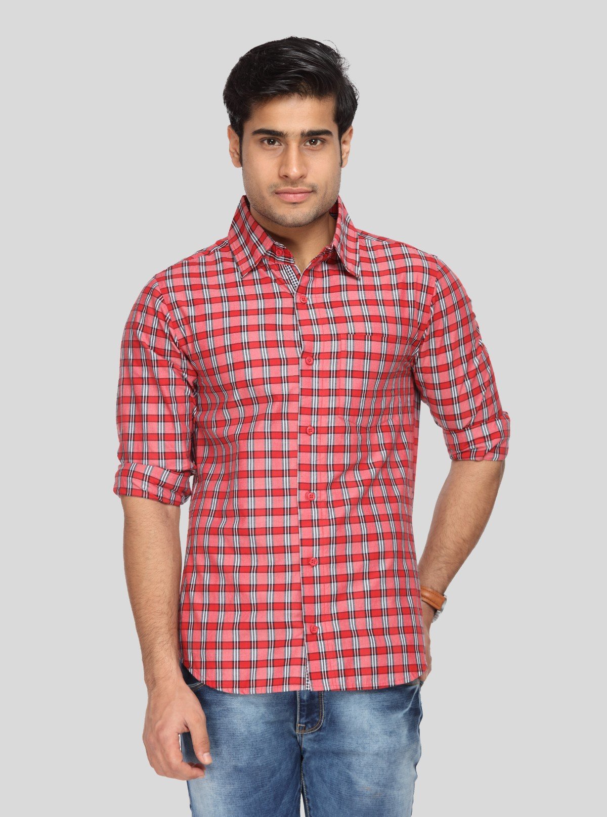 Men’s Bright Red Checked Full Sleeve Shirt – Bold Style with Lasting Comfort - Boer and Fitch