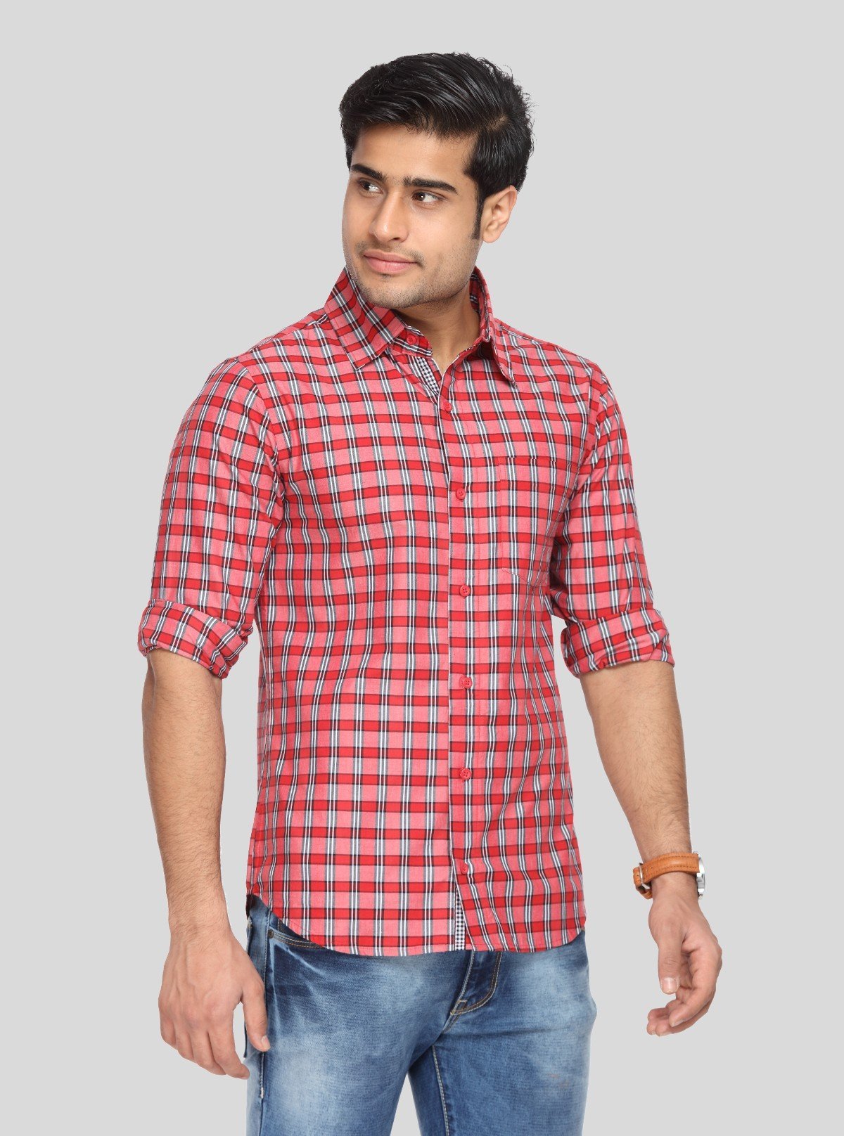 Men’s Bright Red Checked Full Sleeve Shirt – Bold Style with Lasting Comfort - Boer and Fitch