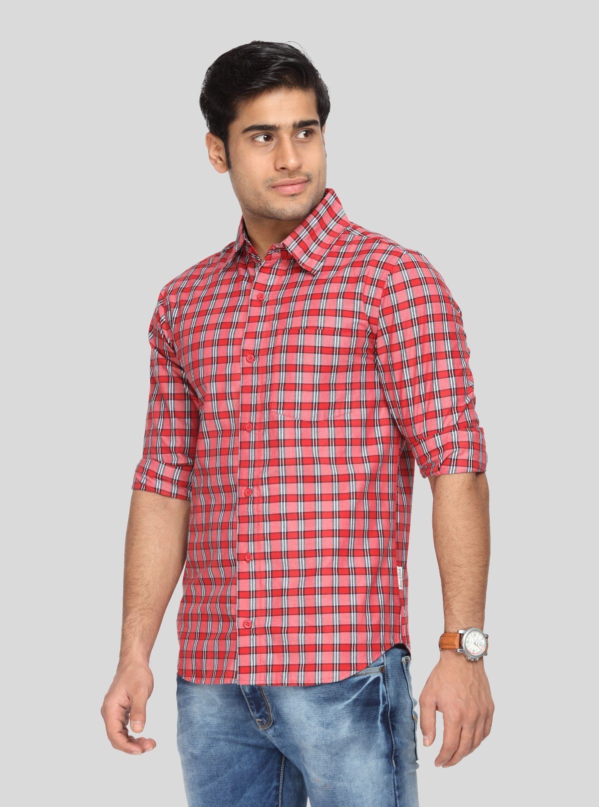 Men’s Bright Red Checked Full Sleeve Shirt – Bold Style with Lasting Comfort - Boer and Fitch