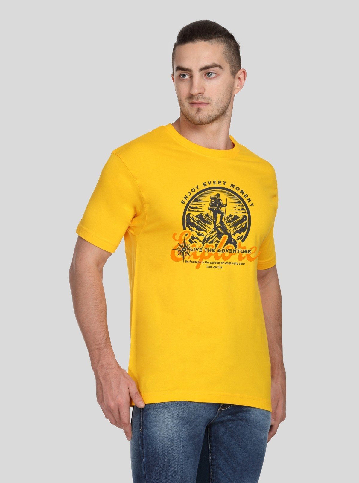 Men’s Bright Yellow Printed T-Shirt – Vibrant Style for Everyday Wear - Boer and Fitch