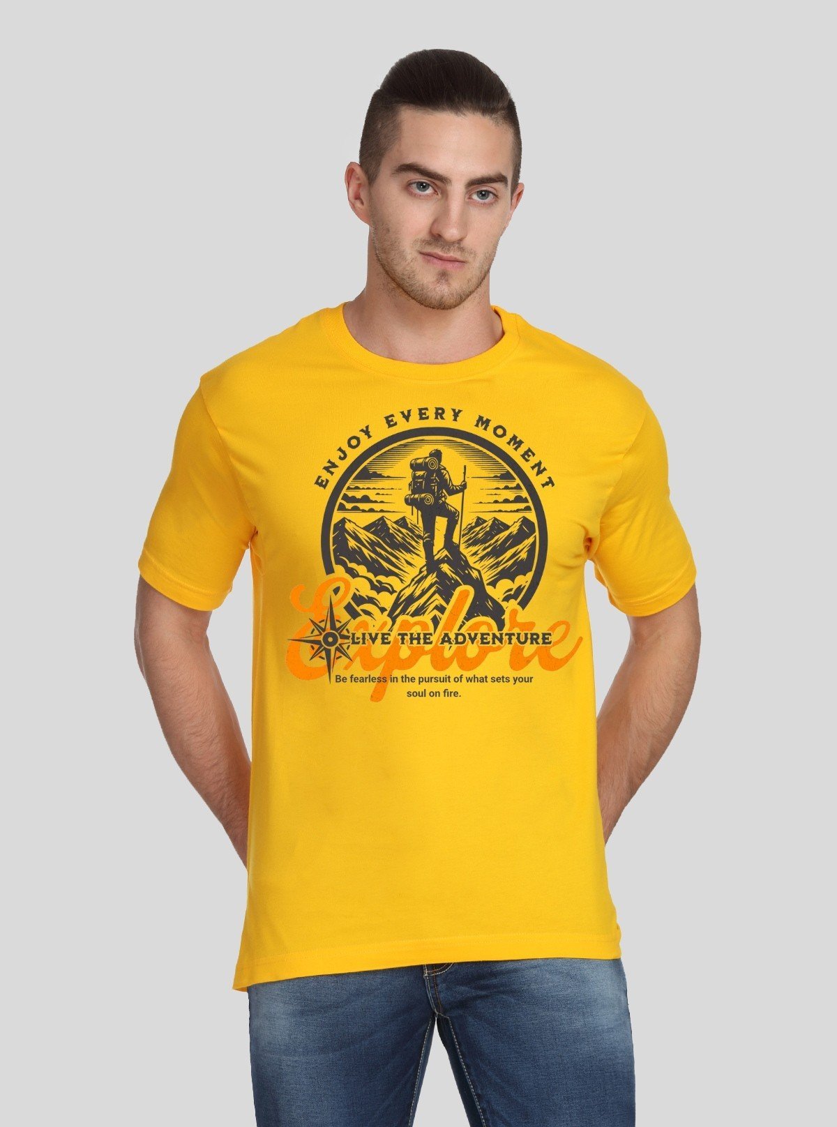 Men’s Bright Yellow Printed T-Shirt – Vibrant Style for Everyday Wear - Boer and Fitch